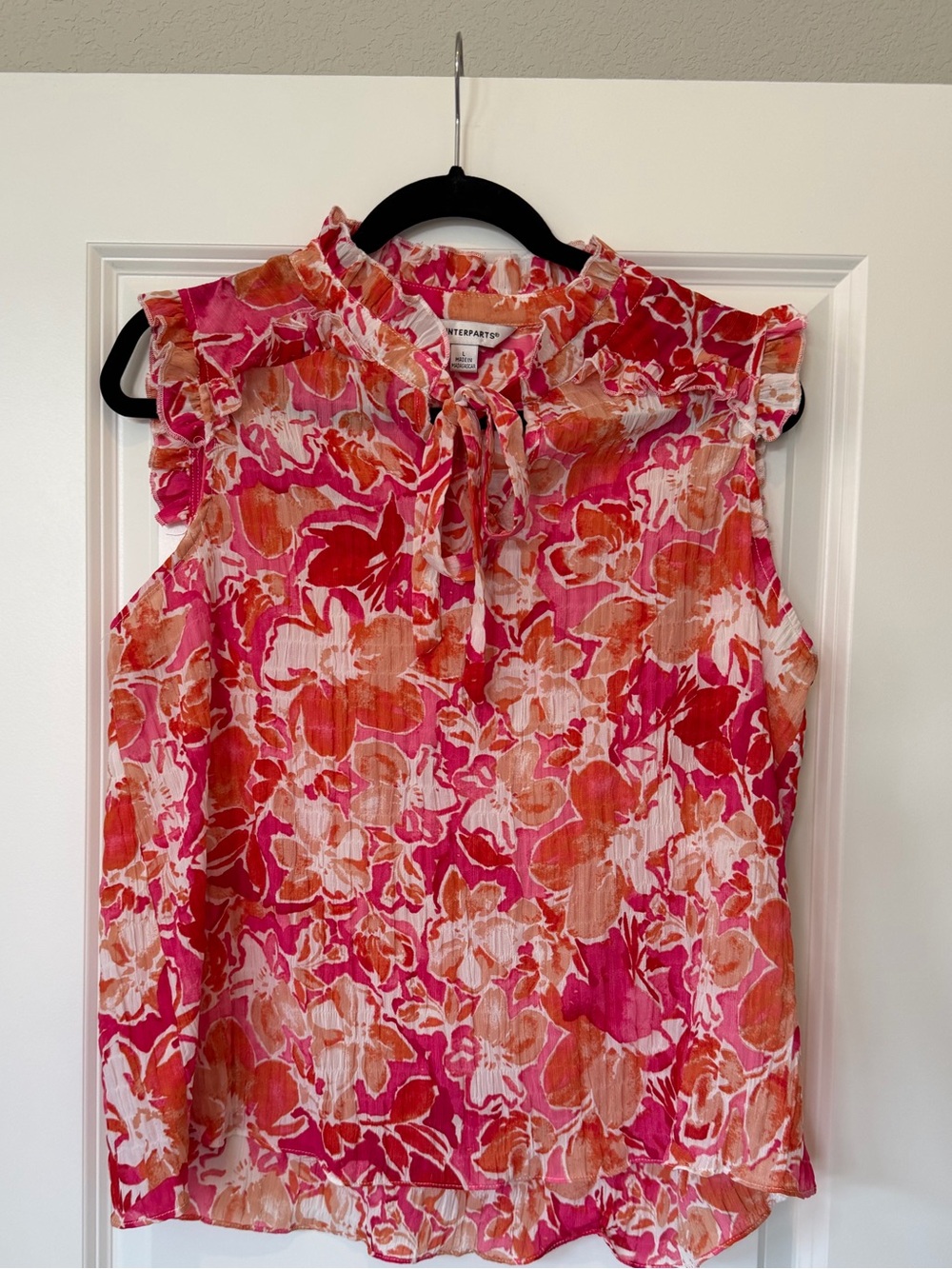 Counterparts Pink and Orange Floral Tie-Neck Sleeveless Camisole